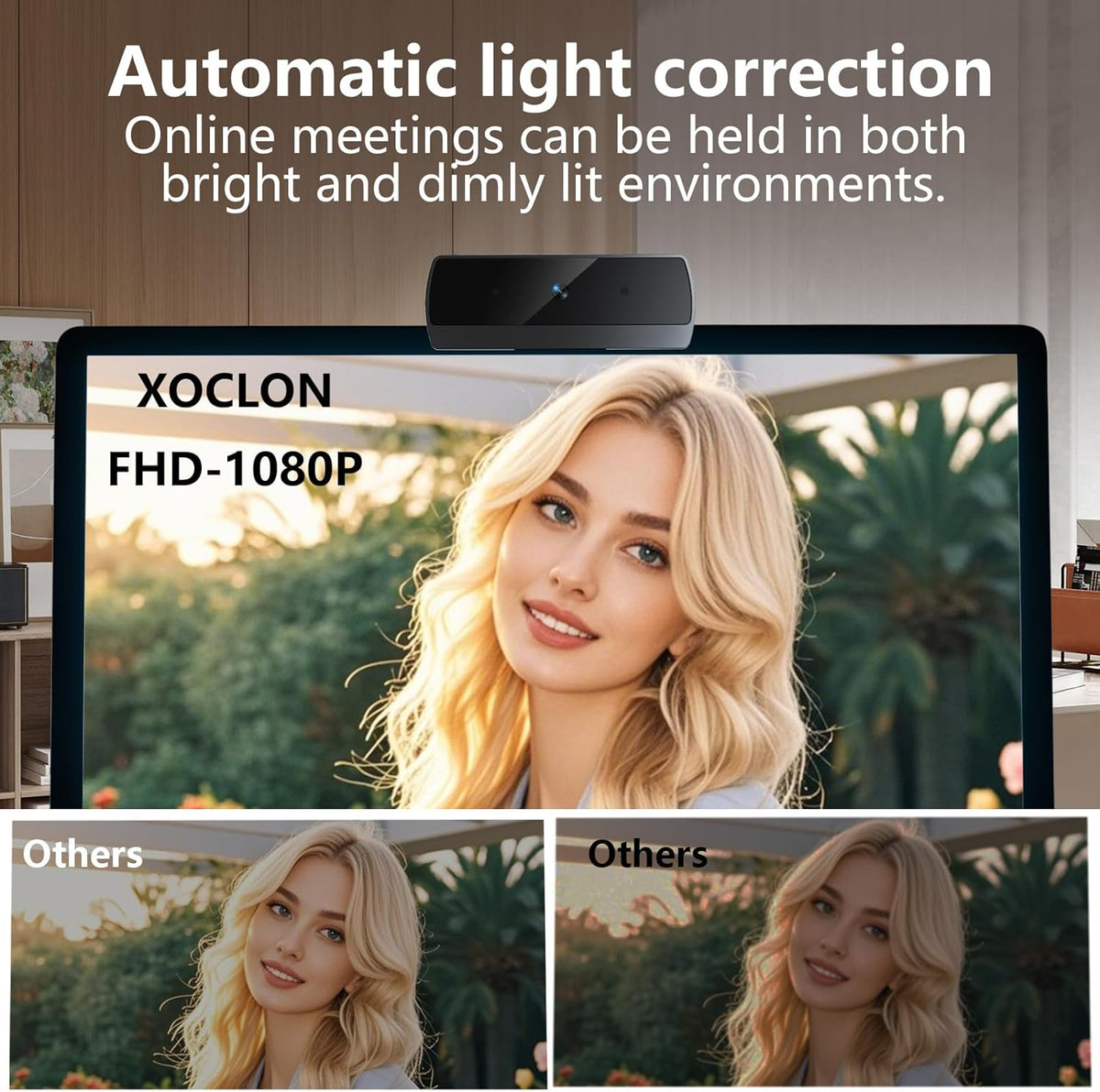 XOCLON 1080p HD Webcam with Microphone, USB Computer Web Camera, Streaming Camera, Noise Reduction, Auto Light