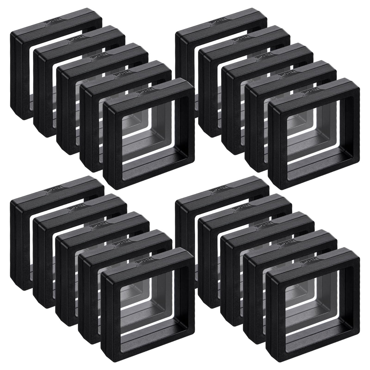 LIQWEI 60 Pcs 3D Floating Display Case, Coin Display Case Black, 2.8 x 2.8 x 0.8 Inch Coin Frame Display-Holder Stands 3D Floating Jewelry Frame for Jewelry Shells Specimen Pins