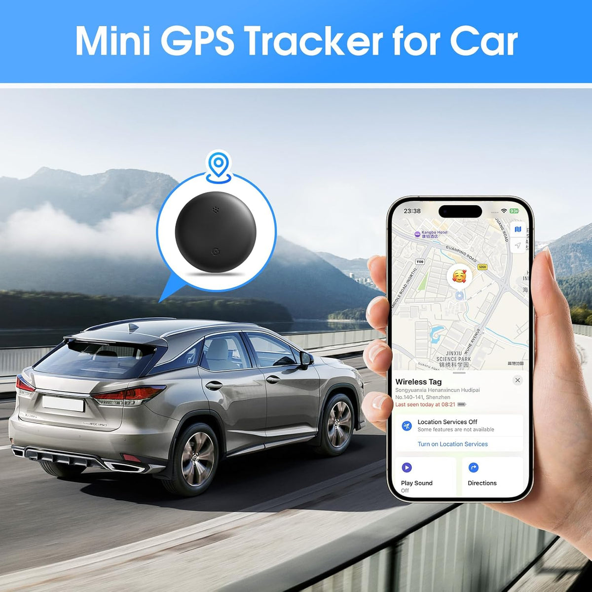 SCIREATH Mini GPS Tracker for Vehicles (for Android), Hidden Car Location Tracker w/Magnetic Case, Mini Hidden Item
