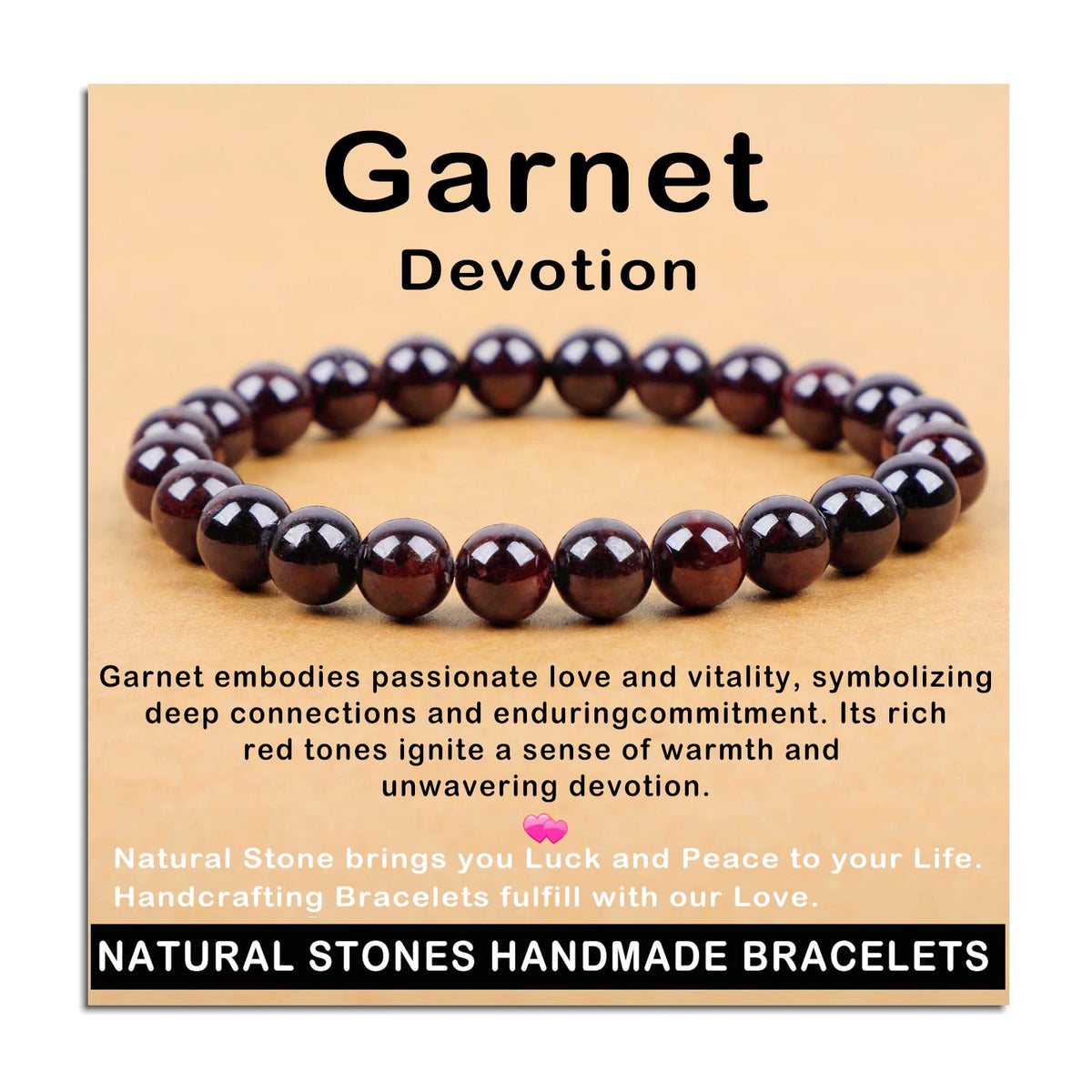 AD Beads Handmade Gemstone Stretch Elastic Bracelet Crystal Healing Reiki Nature's Beauty and Spiritual Essence Unisex (8mm, Garnet (Devotion))