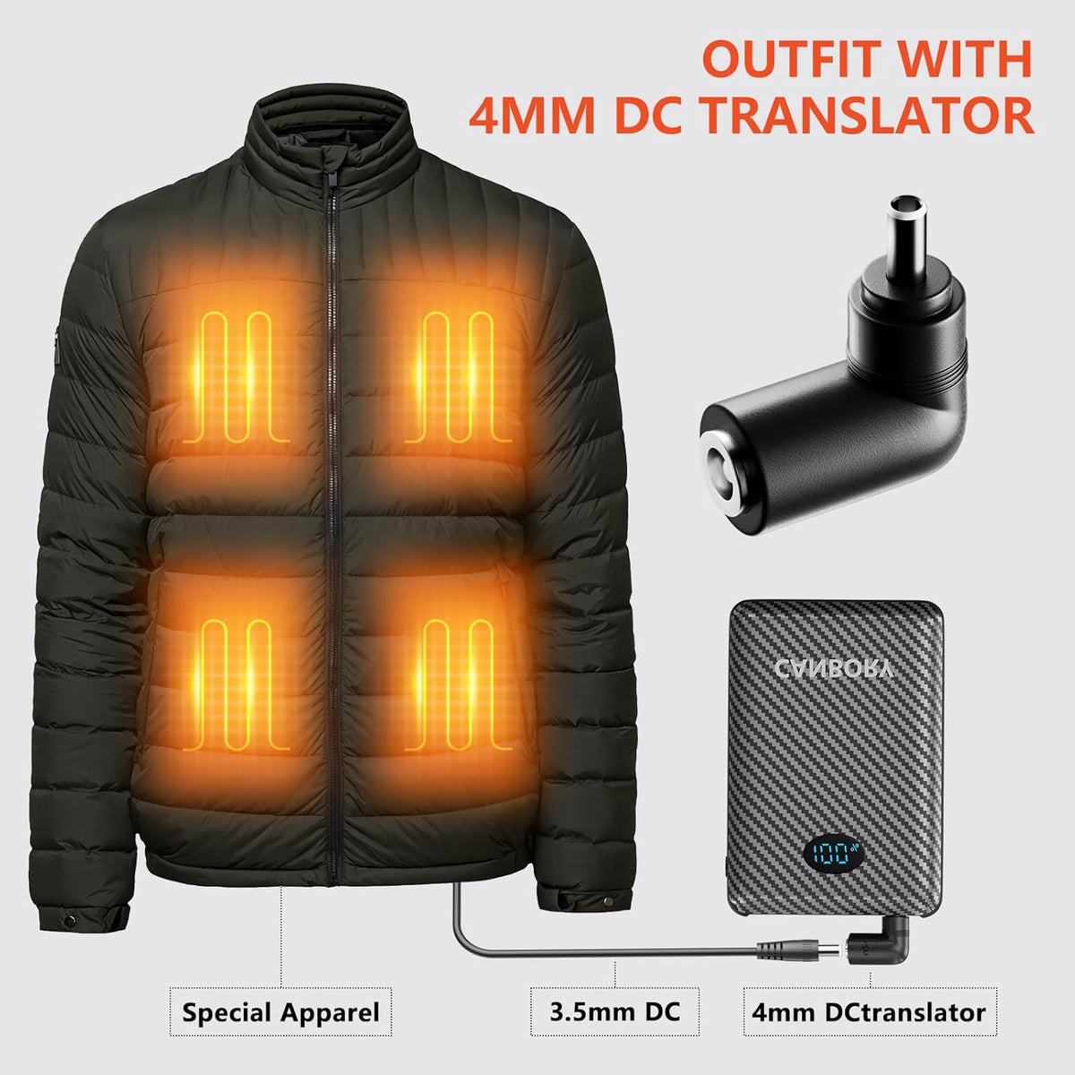 CANBORY 5V 2A/3A Pack 12000mAh 7.4V Battery for Heated Vest Heated Jacket, Power Bank for Heated Apparel with LED