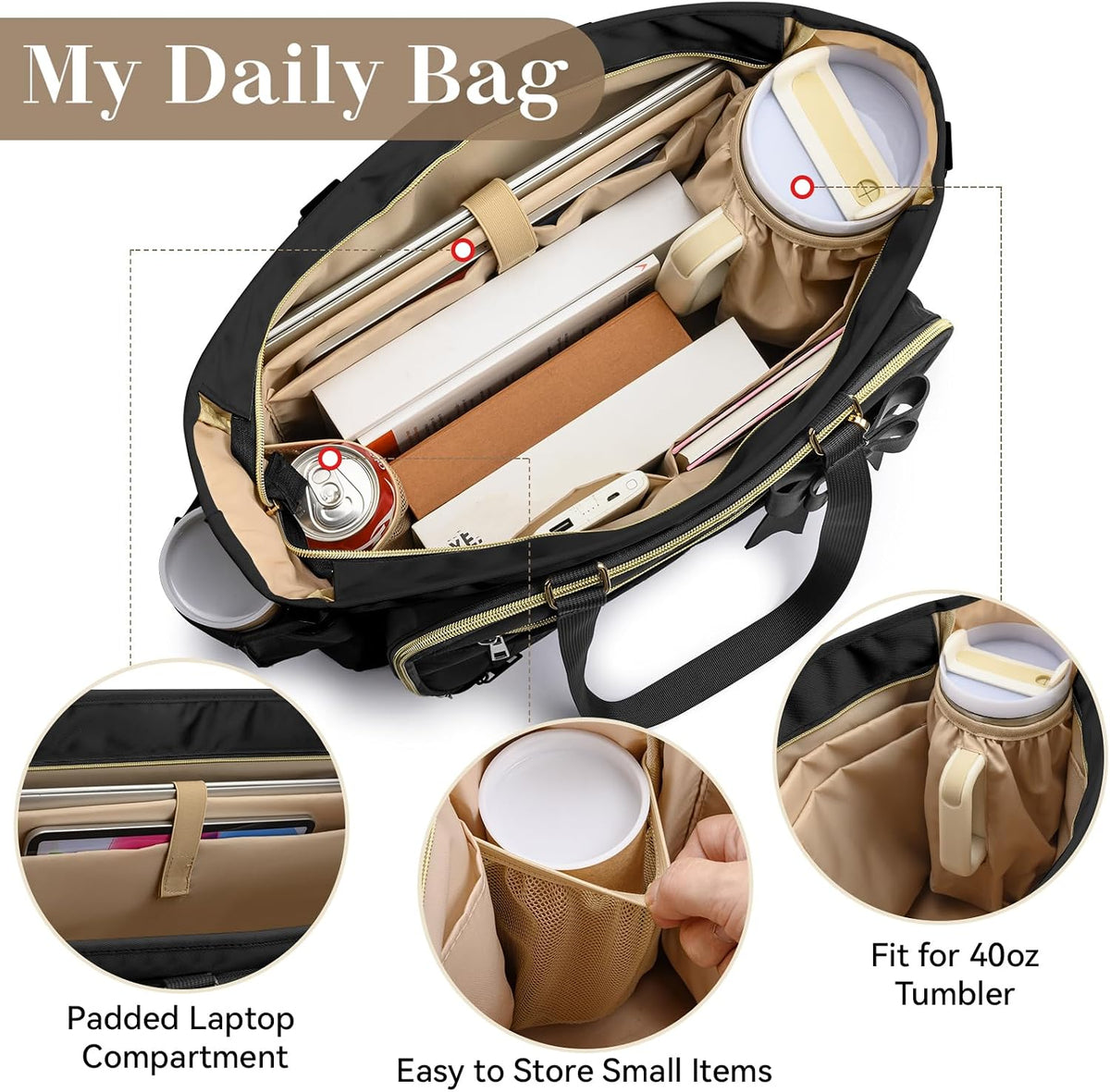 Teacher Tote Bag for Women,Multi-Pocket Laptop & Nurse Work Bag with Cup Holder,Structured Business Briefcase Computer