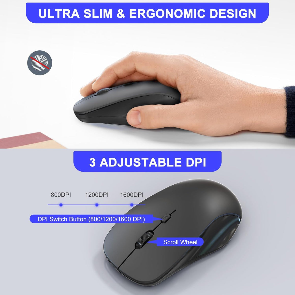 Tioleje 22 3 2.4GHz Set Wireless Mouse and Number Pad Combo - Key USB Keypad and Adjustable DPI Silent Mouse, Ultra