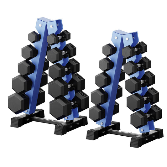 RitFit 650LB Rubber Hex Dumbbell Sets with Weights Rack, Multiple Color Choices Available, Great Gym Equipment for Home, Strength Training, Workouts，Blue