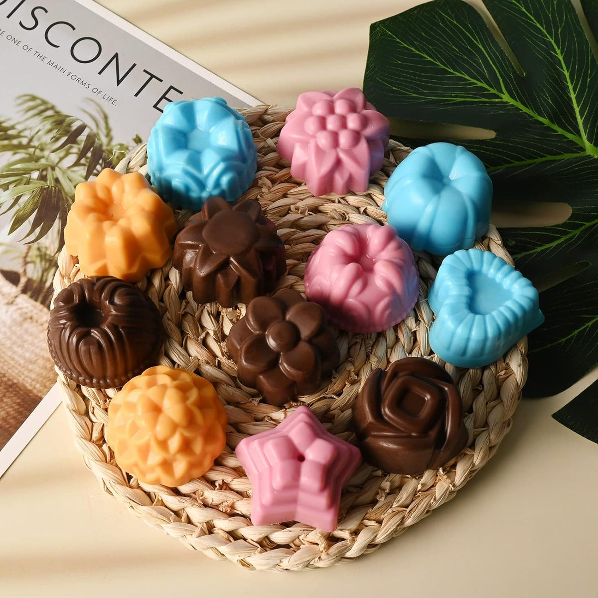 Sakolla Silicone Flower Molds - 12 Cavity Set for Chocolate, Cupcakes, Candy & More | Pink, Purple, Blue