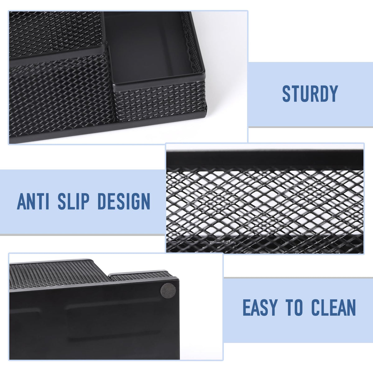 Ludato Desk Organizers Pen Holder for Desk, 4 Compartments Black Mesh Pen Holder Storage for Office Desk Accessories