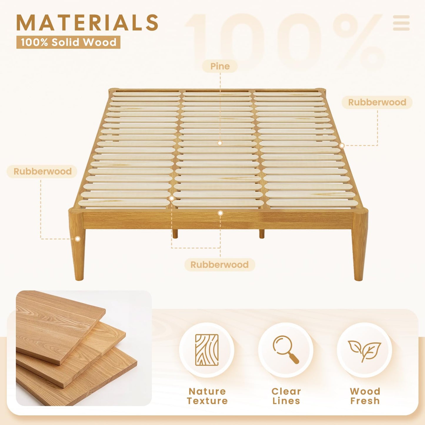IOTXY California-King Platform Bed Frame - Solid Wood 16-Inch Height Mattress Foundation Base with Densely Slats and Heavy-Duty Support Legs, No Box Spring Needed, Oak