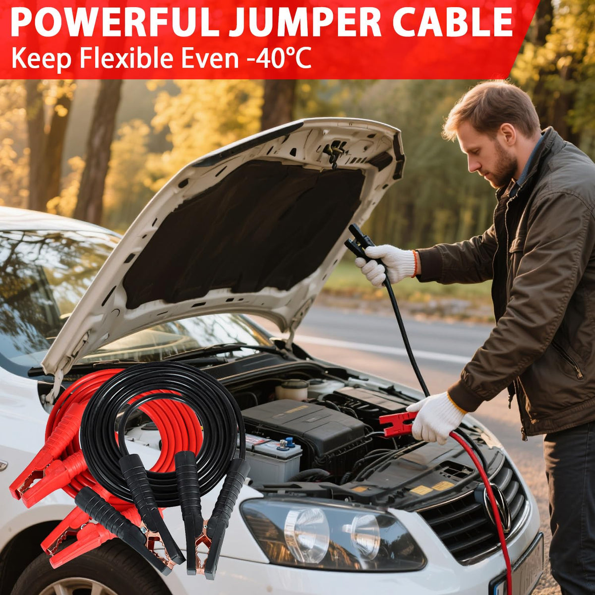Car Emergency Roadside Tool Kit with Jumper Cable Shovel,Auto Truck Vehicle Assistant Safety Kit Bag for Men Women with First Aid Kit, Winter Basic Automobile Road Side Kit