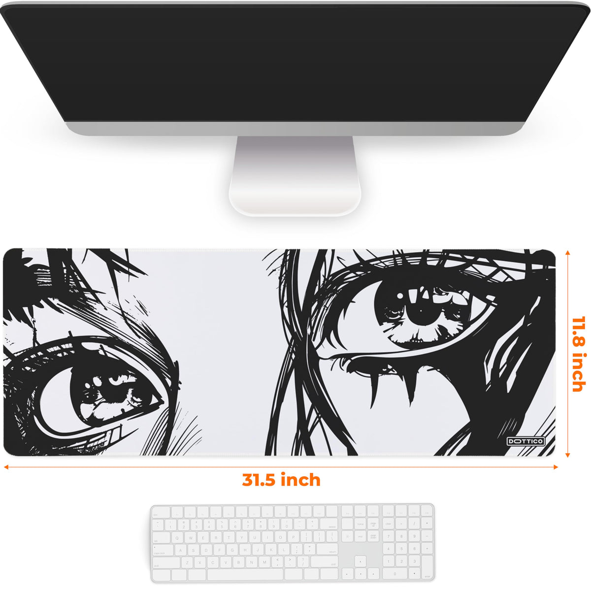 DOTTICO XL Anime Eyes Mouse Pad – Large Manga Girl Desk Mat 31.5x11.8 – Non-Slip, Water-Resistant, Stitched Edges – Aesthetic Japanese Gaming Mat