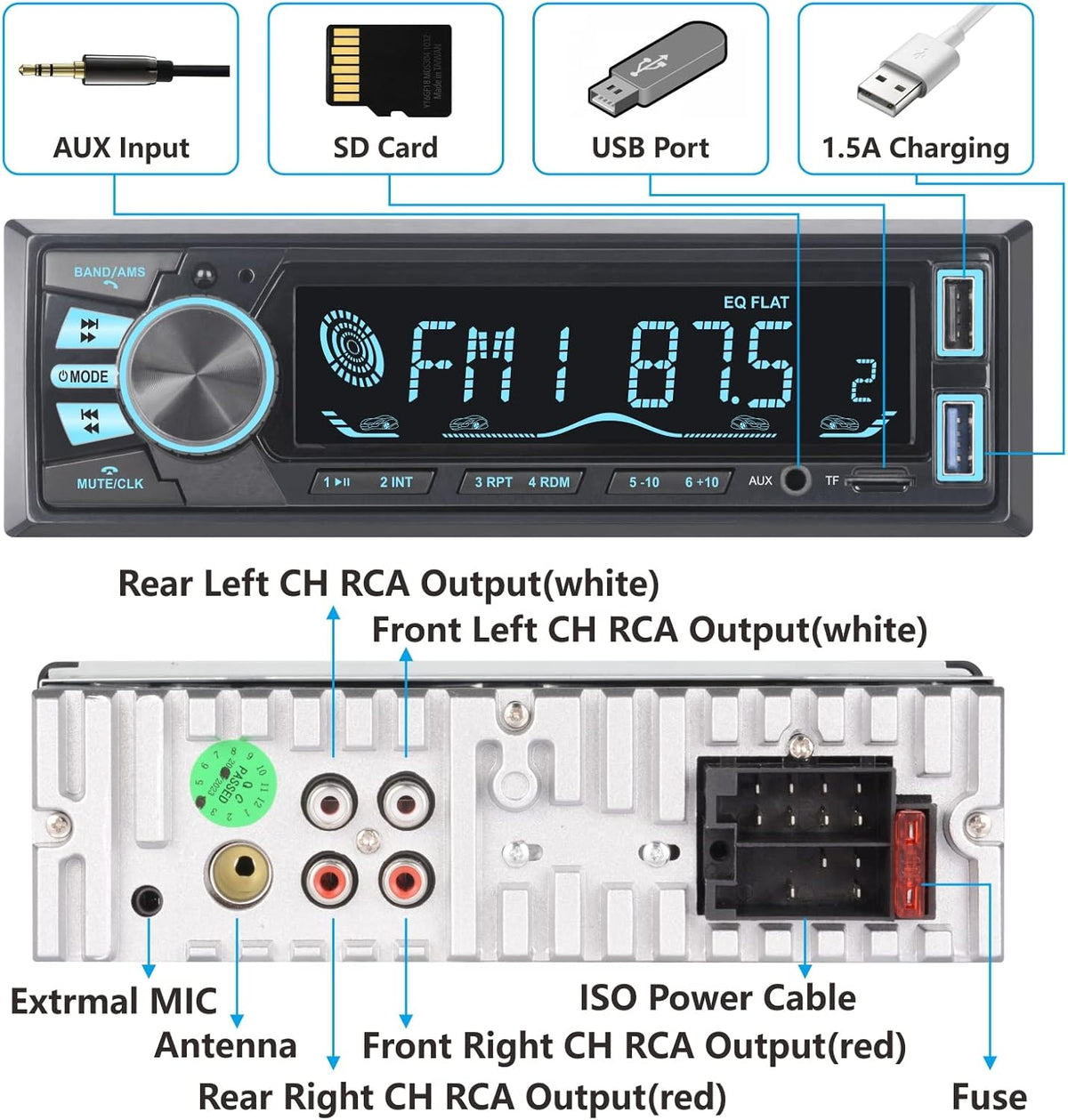 LXKLSZ MP3 Car Stereo Bluetooth Single Din LCD Audio Radio with Brightness Adjustment APP Control Player Supports Hands