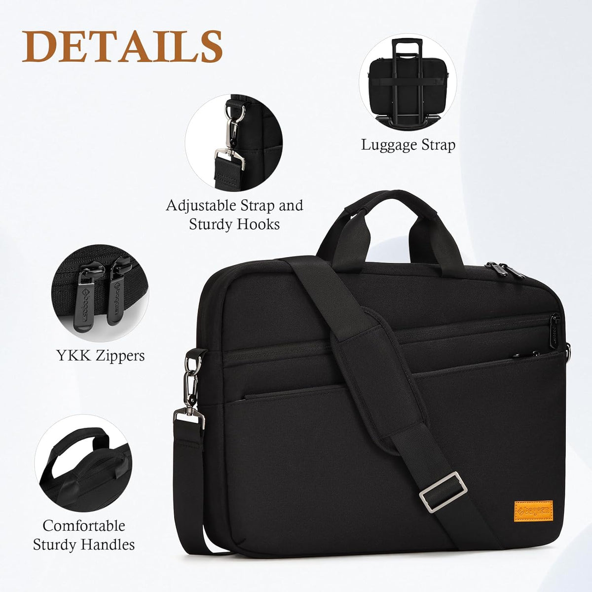 bagasin 17 17.3 inch Laptop Computer PC Shoulder Bag Carrying Case, Water-Repellent Fabric Briefcase, Lightweight