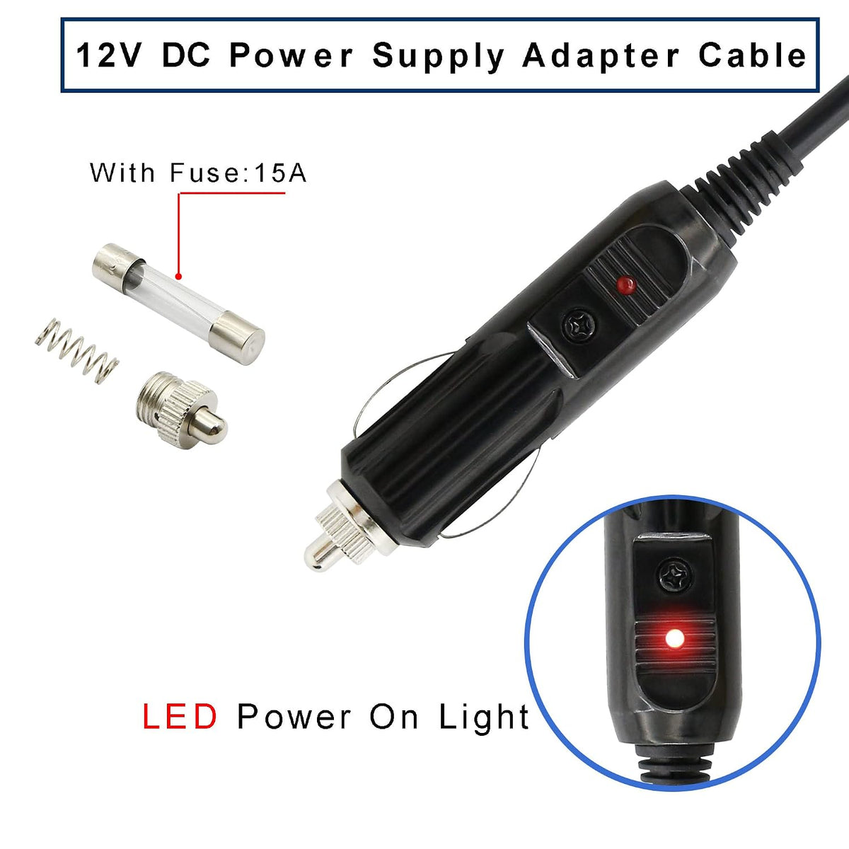 12V 8mm DC7909 7.9 5.5mm GINTOOYUN DC Cigarette Lighter Cable, x Charger Power Supply Cord for Car DVR, Bluetooth
