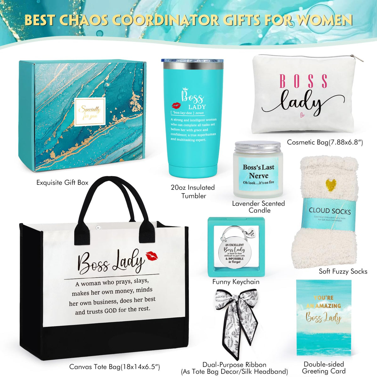 Boss Lady Gifts for Women, Bosses Day Gifts for Women, Best Boss Christmas Gift with Canvas Tote Bag, Funny Cool Box for Bosses Female, Office Leader Appreciation Gift for Birthday Boss's Day