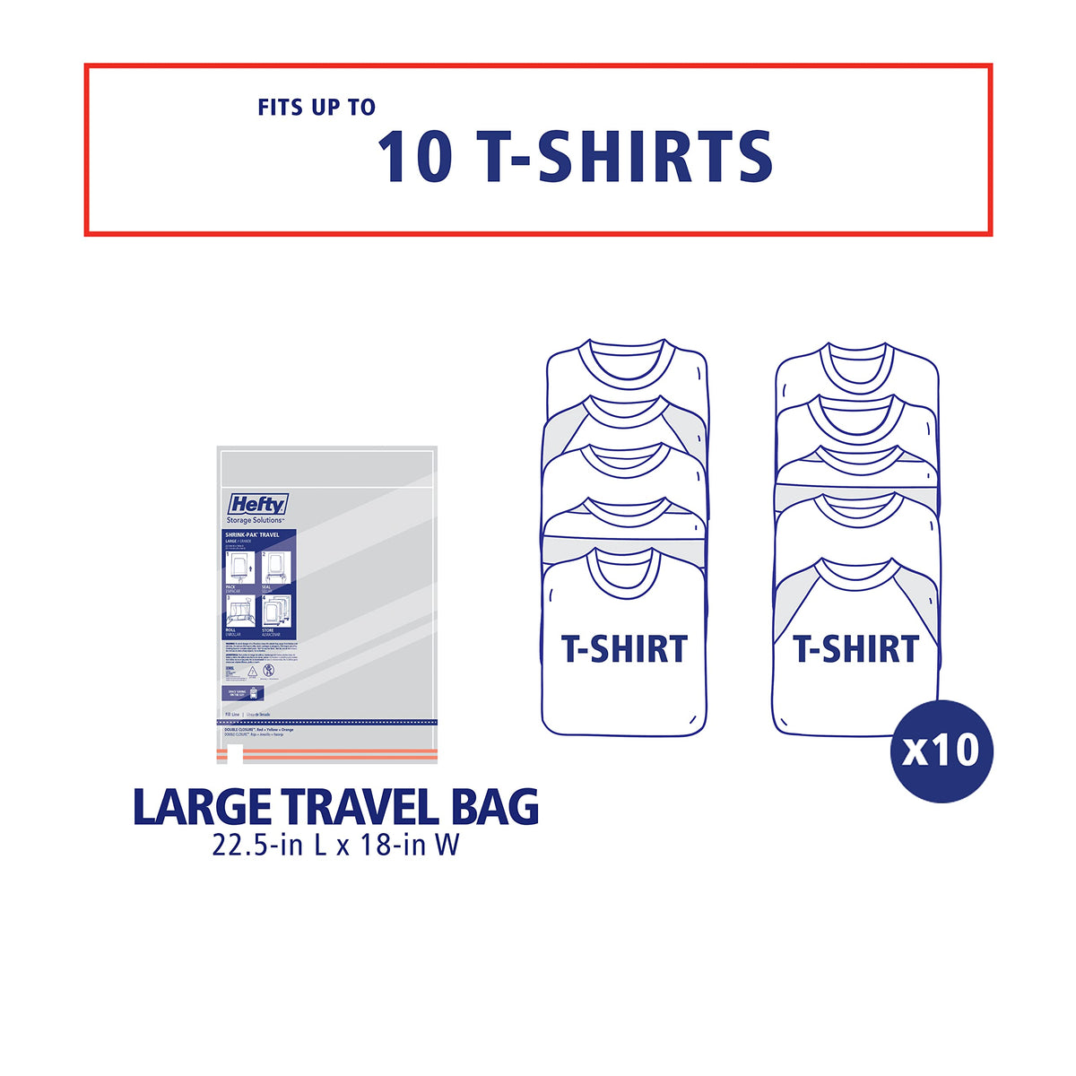 Hefty Shrink-Pak Large Travel Bags - Airtight Storage Bags for Maximum Space Saving, Travel Essentials, Ideal for Packing, Durable, Reliable Compression with Sealed Protection