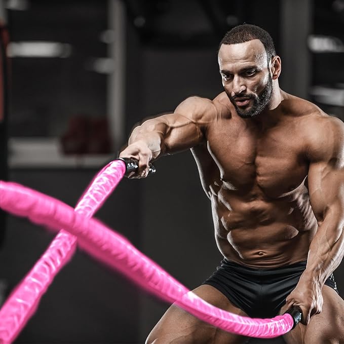 Battle Ropes Pink Workout Rope 1.5inch Battle Ropes for Home Gym 30ft Exercise Ropes for Working Out Heavy Ropes for Exercise Training Weighted Rope Weighted Workout Rope Battle Rope