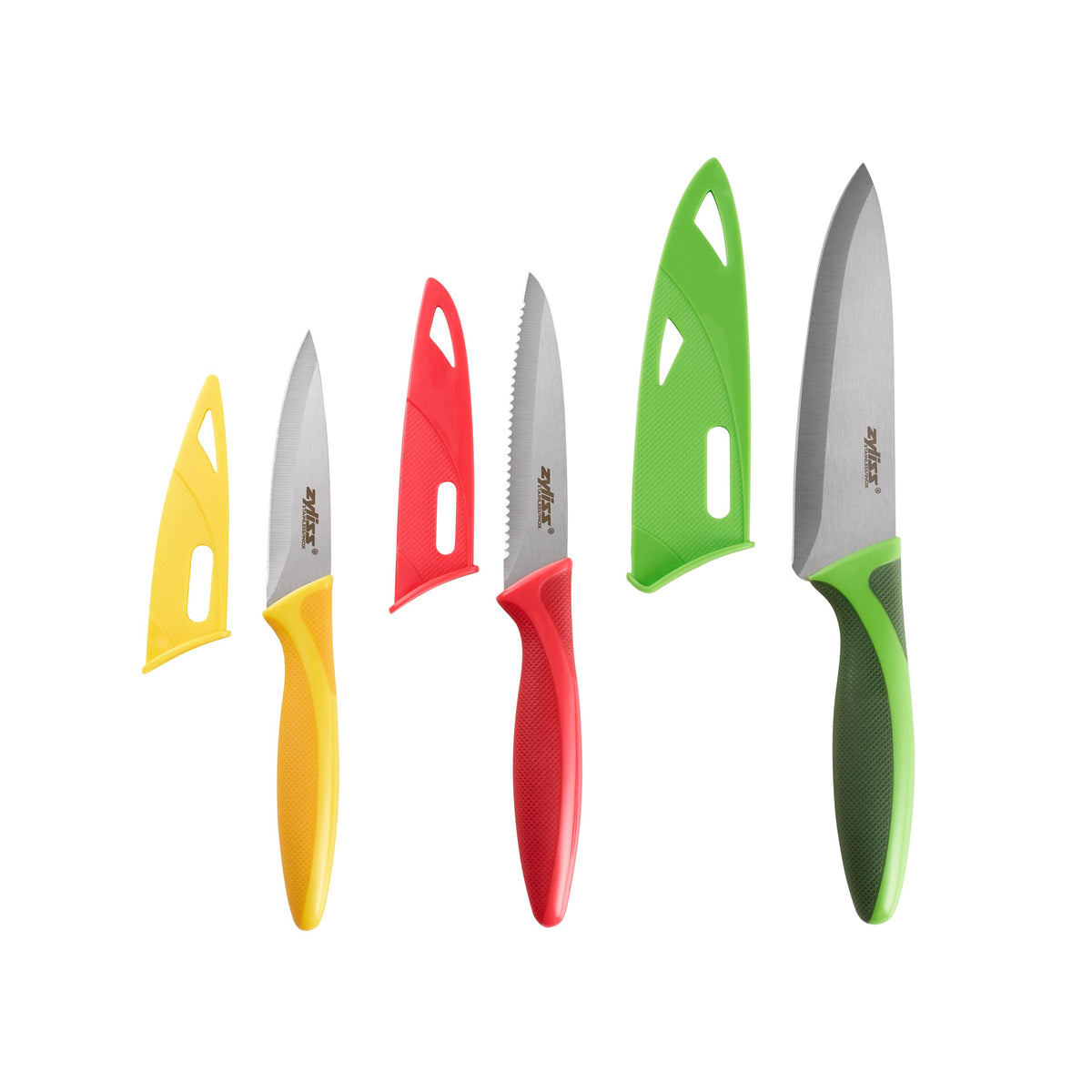 Zyliss 3 Piece Knife Value Set - Kitchen Knife Set - Kitchen Knife Set with Sheath Covers - Includes Paring, Serrated Paring & Utility Knives - Stainless Steel