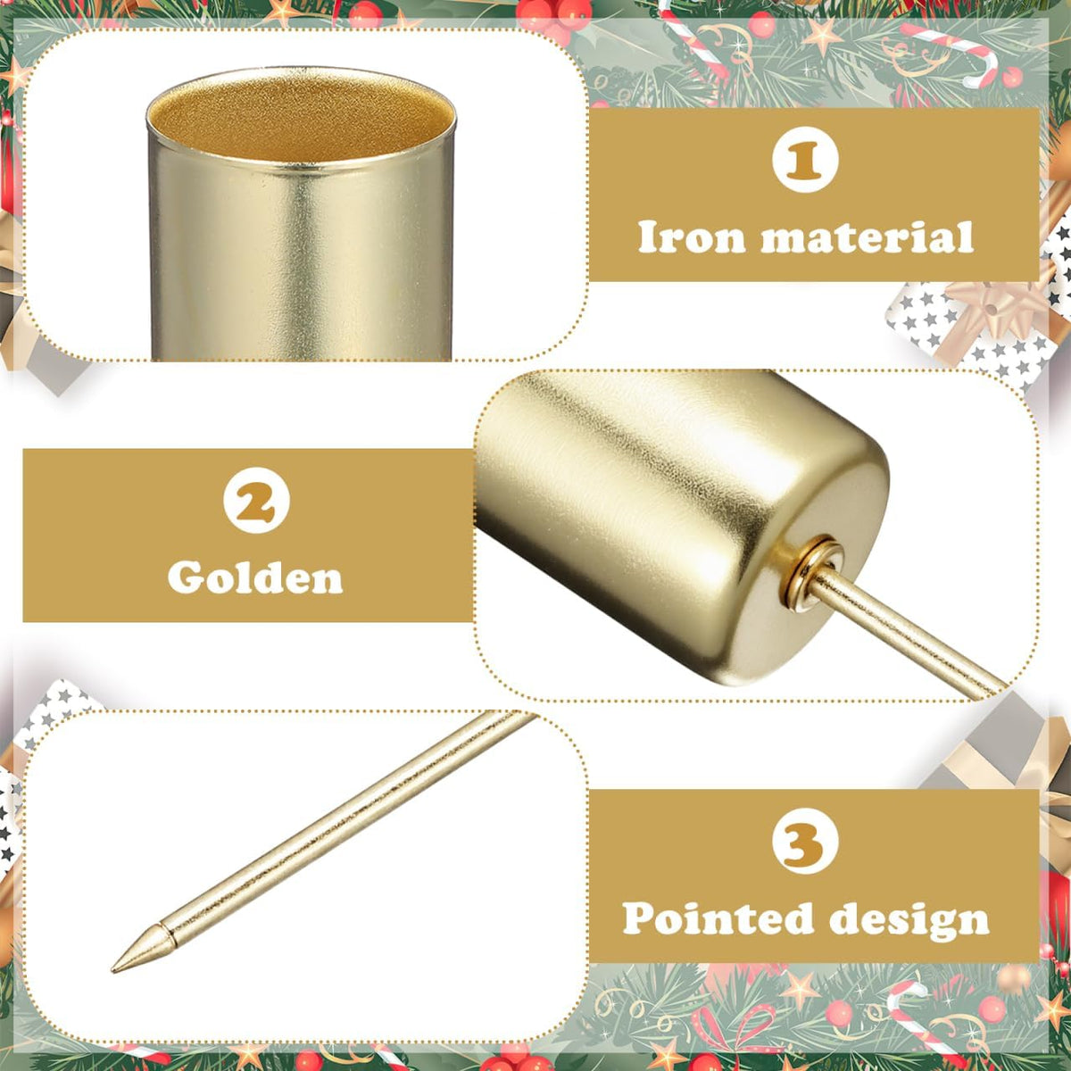 Angoily Candle Holder Stakes - 5 Pcs Golden Taper Candlestick Holders for Christmas Tree Decor
