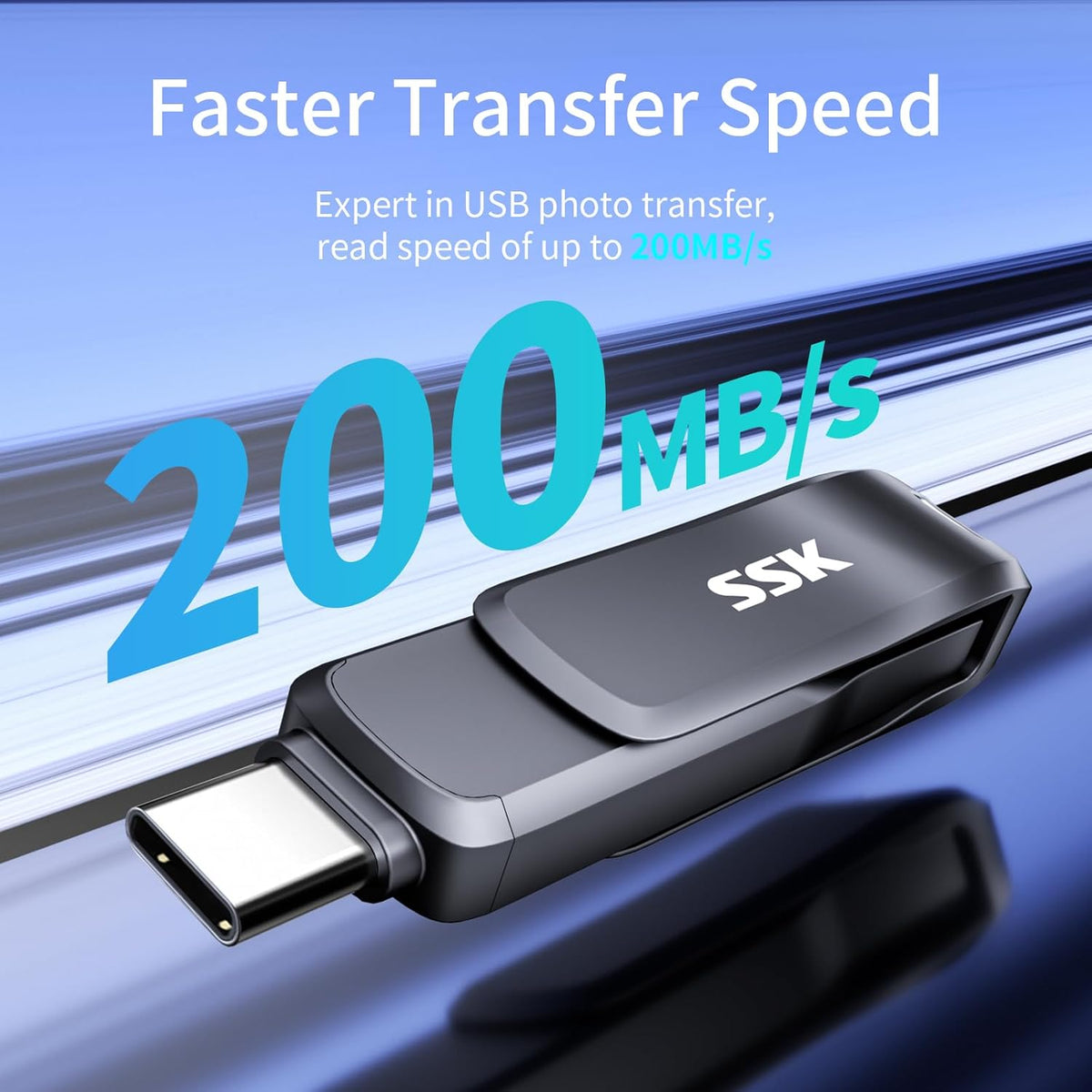 SSK 3.2 64GB,Up 200 USB Flash Drive to MB/S Read Speed USB C Memory Stick,Dual USB C Thumb Drive with USB Type-C