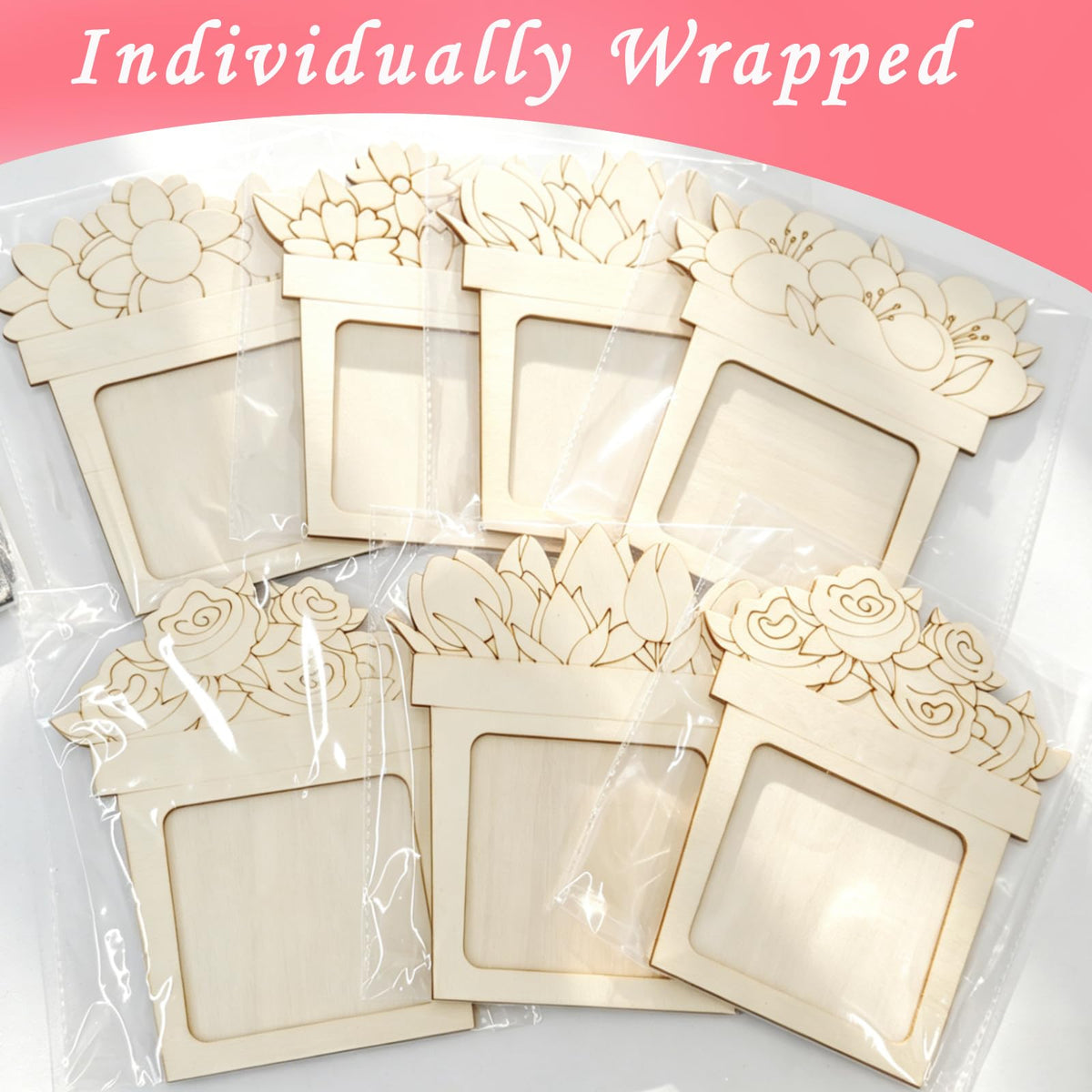 Bafeil 24 Pcs DIY Wooden Picture Frame Craft Kit, Mother's Day Flower Photo Frame Magnets to Paint, Unfinished Wood Frames with Color Pens, Gem Stickers & EVA Foam Shapes, Handmade Gift Set