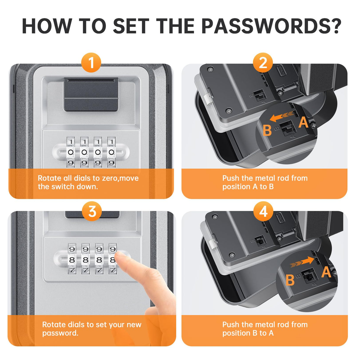 TOSICAM Light Up Key Lock Box - Waterproof Wall Mount Portable 4-Digit Combination Key Safe Storage for Outdoor/Home/Airbnb/Emergency/Realtor/Large Capacity/Resettable Code