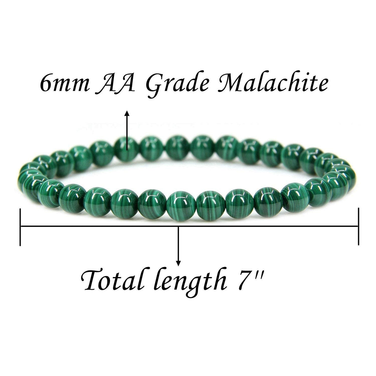 Angelstones Handmade Natural Malachite Healing Gemstone 6mm Round Beads Stretch Crystal Bracelet 7 Inch Unisex