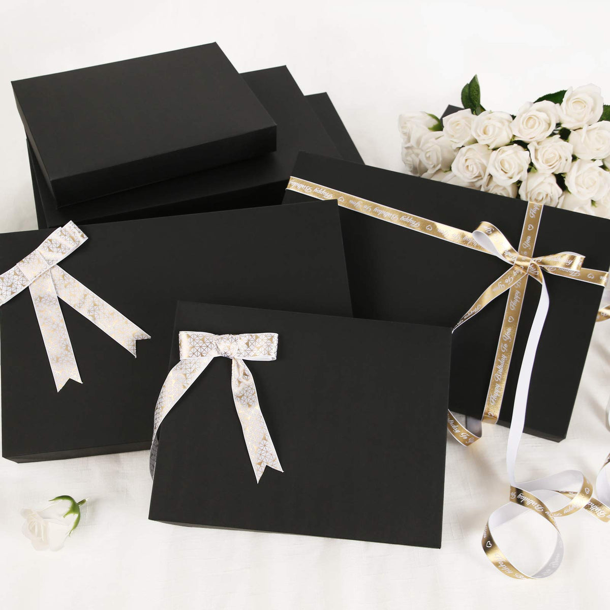 JINMING 6 Large Gift Boxes with Lids 14.5x9.5x2 Inches for Clothes, Black Gift Boxes, Apparel Boxes for Mother's Day, Father's Day and All Occasion