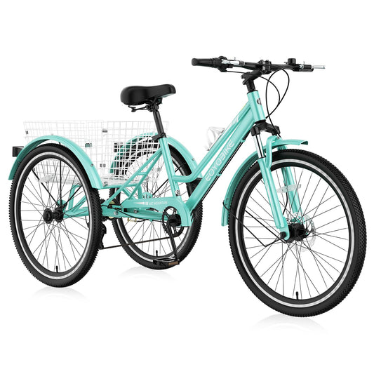 NAIZEA Adult Mountain Tricycle, 7 Speed Three Wheel Cruiser Bike, 24/26/27.5 Inch Adults Trikes with Shopping Basket, Exercise Men's Women's Tricycles, Multiple Colors