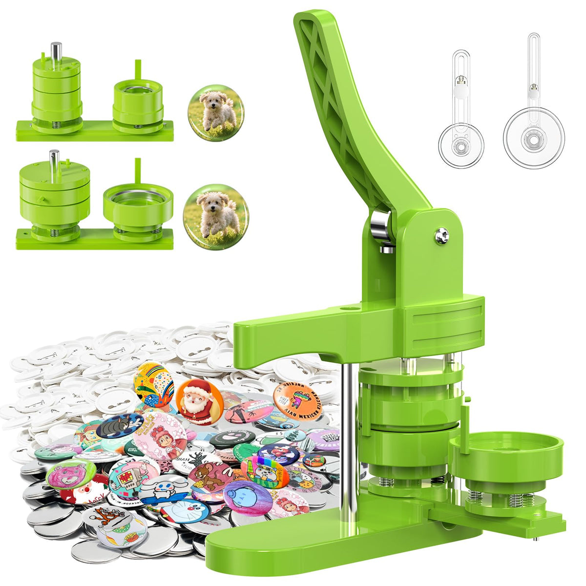 Aiment Button Maker Machine Multiple Sizes 200Pcs, Badge Maker 1.25+2.25 inch for Kids, Badge Press Machine with 200 Sets Button Making Supplies & Cutter & Cutting Mat (Green, 32/58mm)