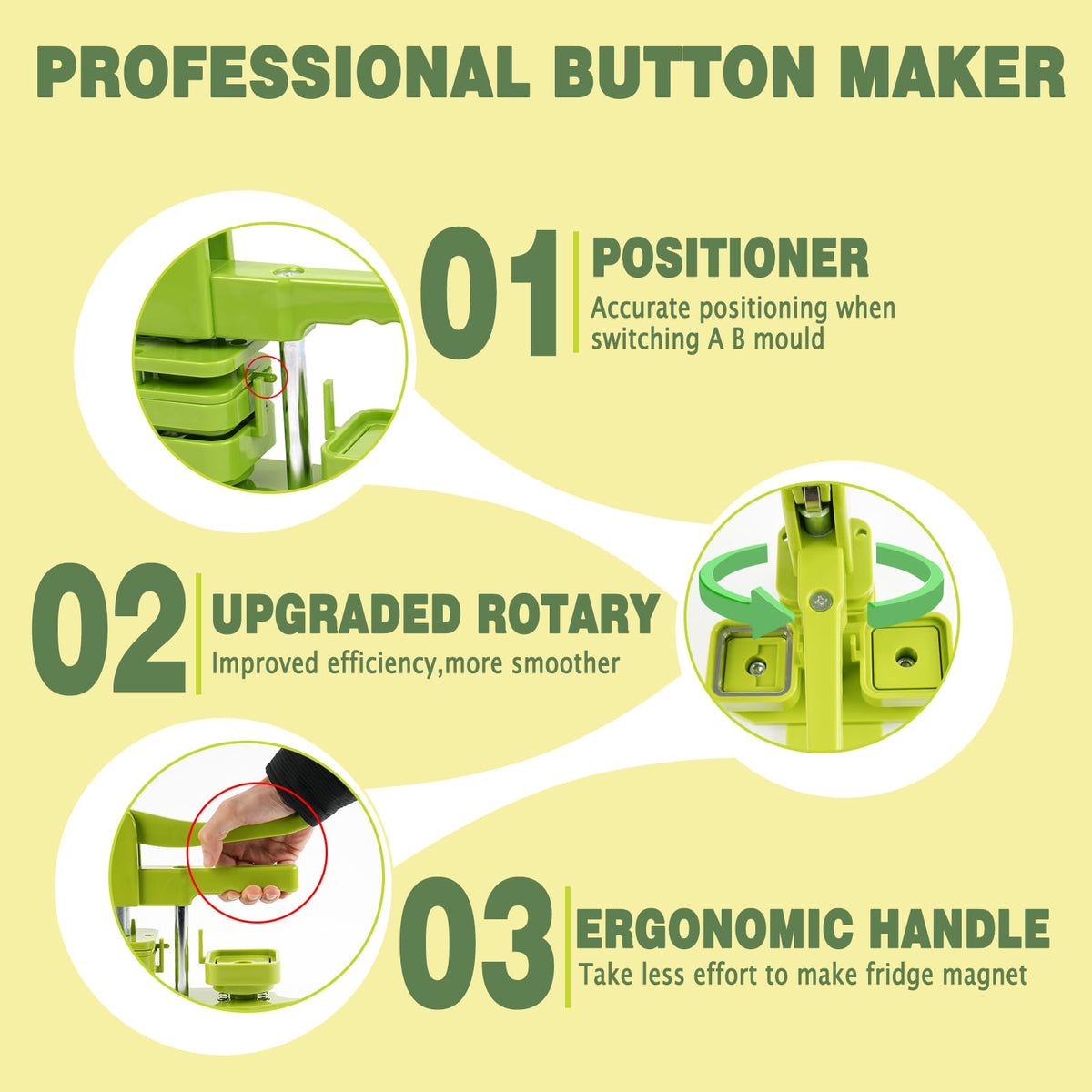 Happizza Square Button Maker Machine, Installation-Free Pin Maker Machine 50mm/1.97in, Square-Shaped Pin Badge Button Press Machine with 100pcs Button Maker Supplies, DIY Pin Maker Machine Kit
