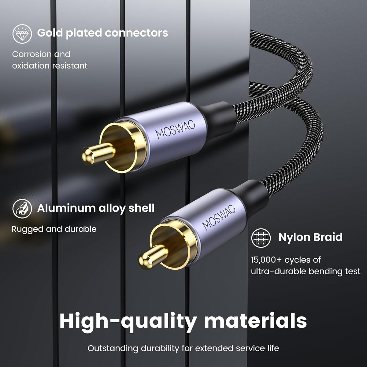 3.3FT/1M, 24K PS3, MOSWAG RCA Coaxial Cable Digital Audio Cable, RCA Digital Coaxial Cord Plated Nylon, Suitable