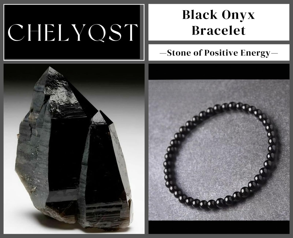 CHELYQST Black Onyx Bracelet - Stone of Positive Energy,Stretch Natural Stone Crystal Beads Jewelry Gifts for Women Men Unisex Adult,4mm