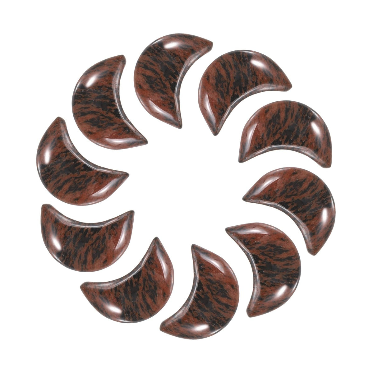 MECCANIXITY 10 Pcs Moon Crystal Worry Stone, 0.5 Inch Length Natural Mahogany Obsidian Moon Gemstone Bulk, Carved Pocket Stones for Meditation Balancing Pendant Decor