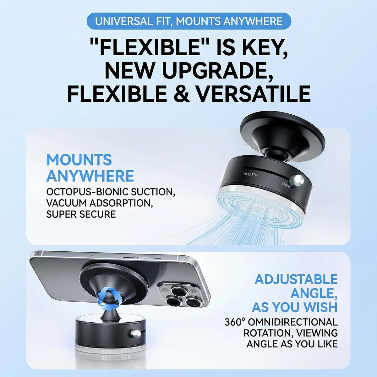 AYAHAIR 360degrees 17 N52 16 15 14 13 12 Vacuum Magnetic Car Phone Mount Rotation Phone Holder for Car Magnets Strong