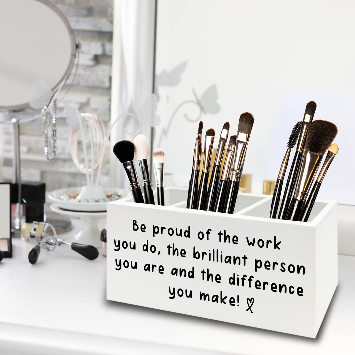 XPH Inspirational Office Pen Pencil Holder Organizer for Desk, Thank You Appreciation Gifts for Women Men, Inspirational Gifts Wooden Box Sign for Home Office Desk Tabletop Decorations