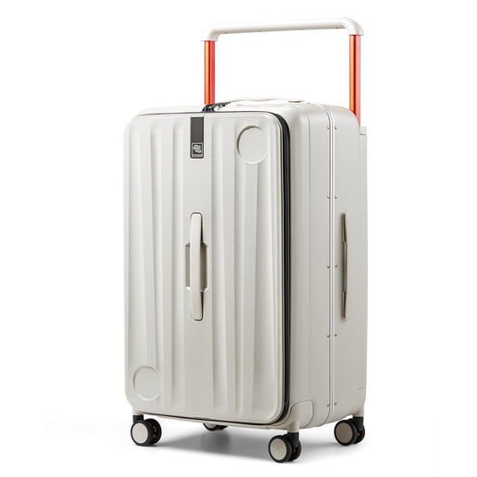 Hanke Multifunctional 26 Inch Checked Luggage Hard Shell Suitcases with Wheels Travel Trunk Style Luggage Large Rolling Suitcase for Women Men(Ivory White)