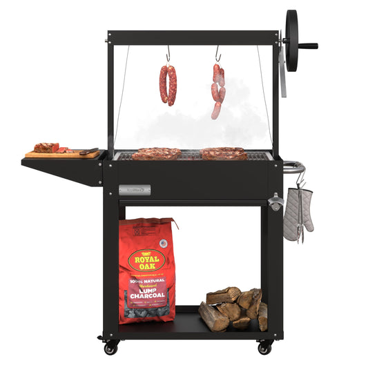 KoolMore 50 in. Charcoal BBQ Grill, Argentine Style Outdoor Grill with Adjustable Grate, Heavy Duty Barbecue Grill, Black