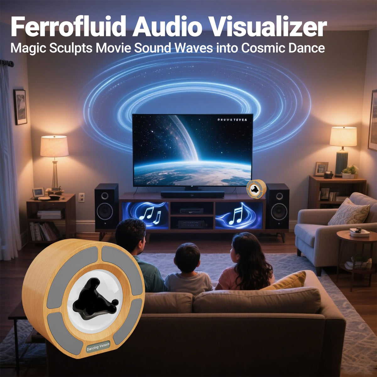 Ferrofluid Sound Visualizer, Dancing Ferrofluid Speaker Music Mate, Audio Visualizer Desk Art with Lamp, Valentines Day Gifts for Her/Him - Desk, Bedroom & Office Display (No Speaker) (Loop Tube)