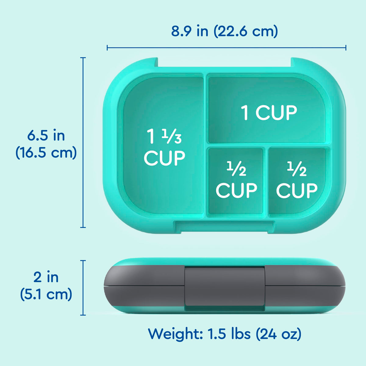 Bentgo Chill Kids Leak-Proof Lunch Box - 4-Compartment Bento Box with Built-In Ice Pack, 3.3 Cup Capacity, PFAS & BPA-Free, Microwave & Dishwasher Safe, Ideal Size for Ages 3 to 7 (Electric Aqua)
