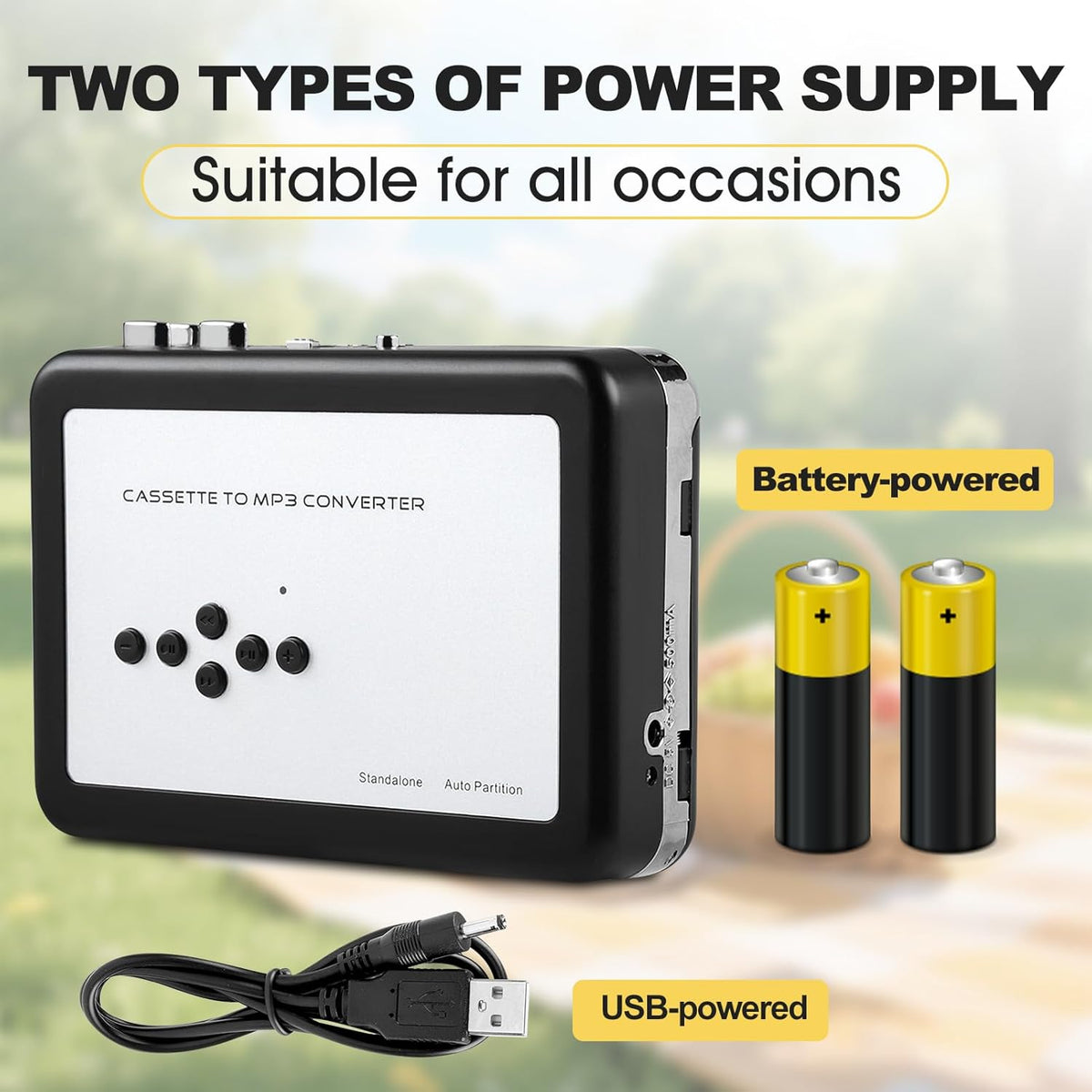Wendry Cassette mp3 Cassette MP3 7/8 Converter, Portable Tape to Converter USB Flash Drive Capture Audio Music Player