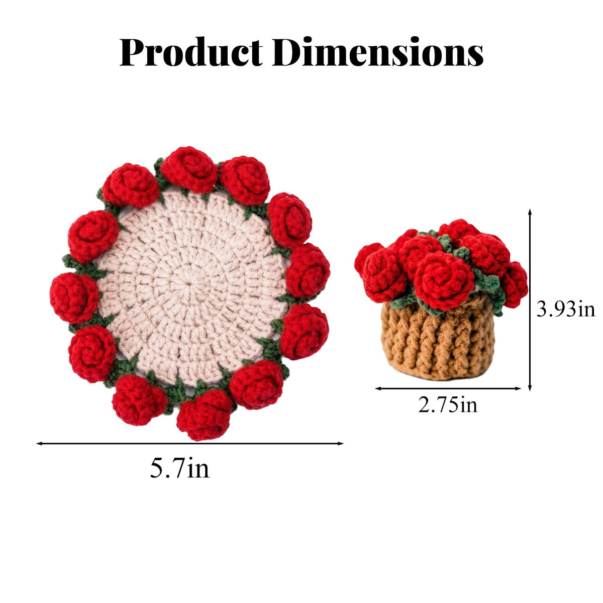 Handmade Crocheted Floral Coasters, Crocheted Bouquet Blankets Paired with Mini Crocheted Flower Pots—Perfect for Floral Decorations in Offices, Homes, and Cars (Sunflower)