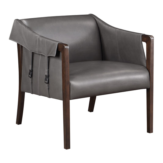 OSP Home Furnishings Parkfield Faux Leather Accent Chair with Sling Buckle Design and Solid Wood Frame, Pewter