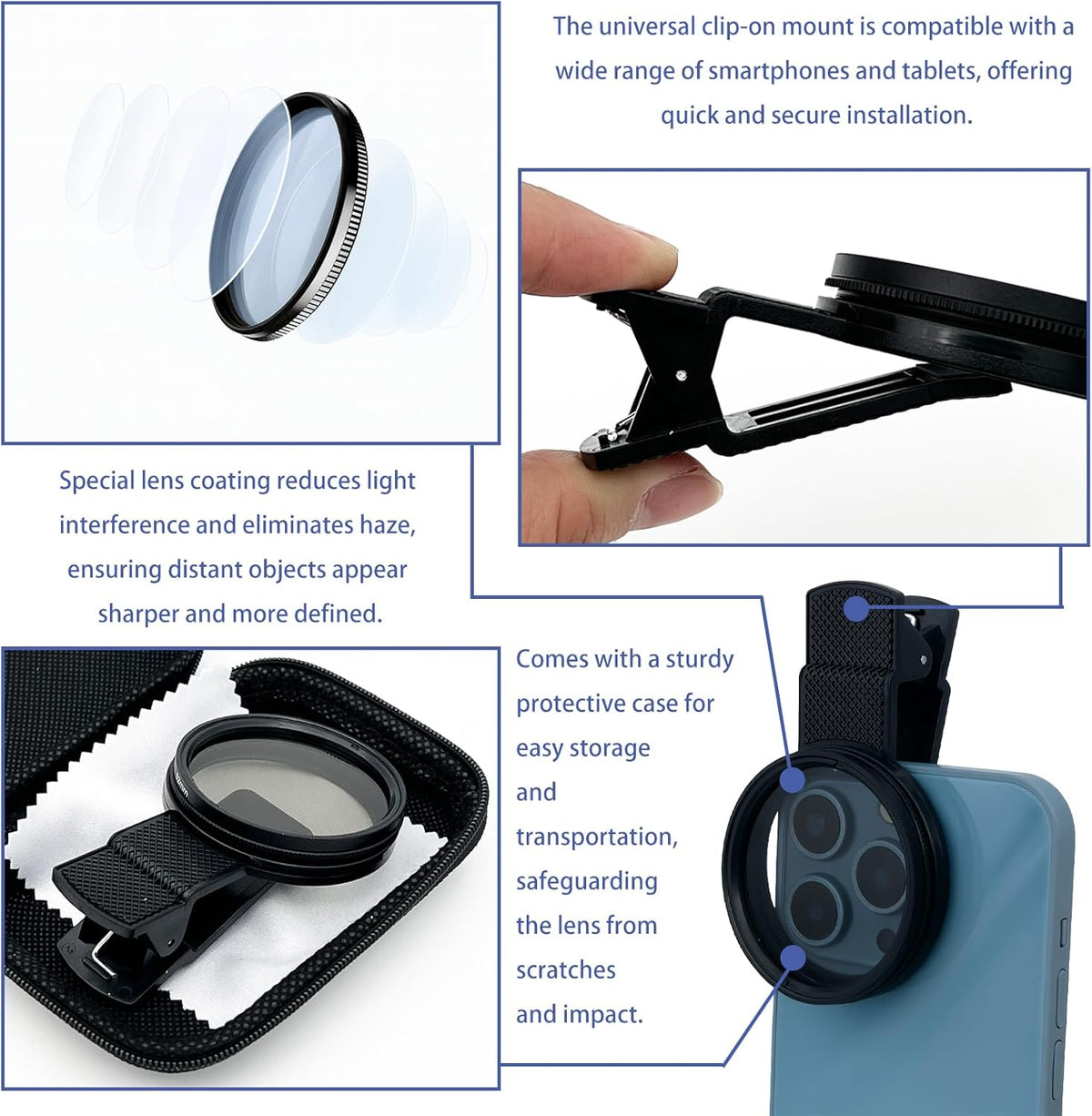 Brvlsoc 52mm 1711 Clip-On Circular Polarizer (CPL) Lens Filter Kit Professional Phone Camera Filter for iPhone