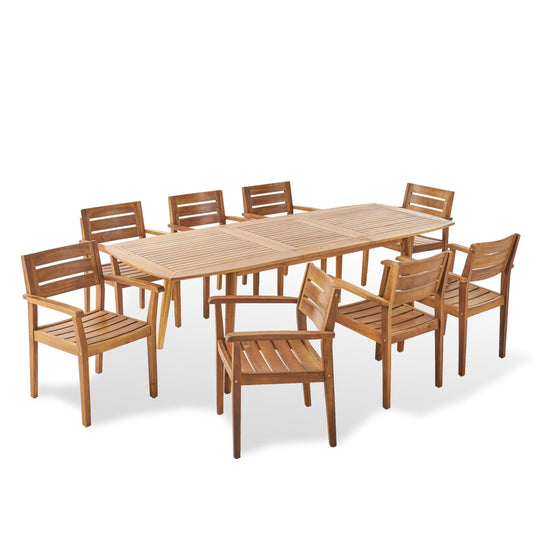 Christopher Knight Home Stamford Outdoor Acacia Wood Expandable 8 Seater Dining Set, Teak