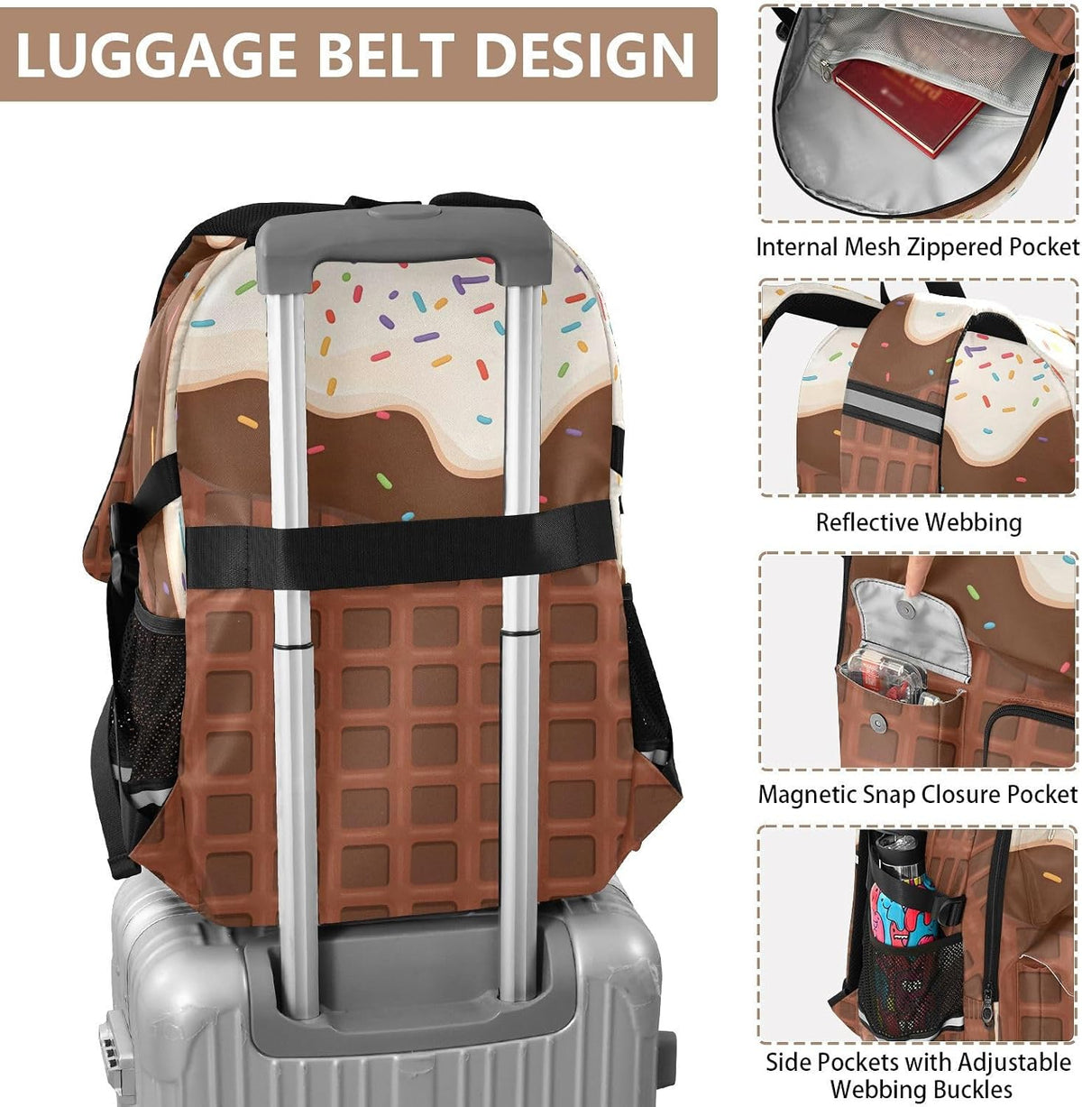 Backpack Backpack Daypack ALAZA School for Teen Girls Boys Ice Cream Chocolate Waffle Kids Purse College Laptop Bookbag