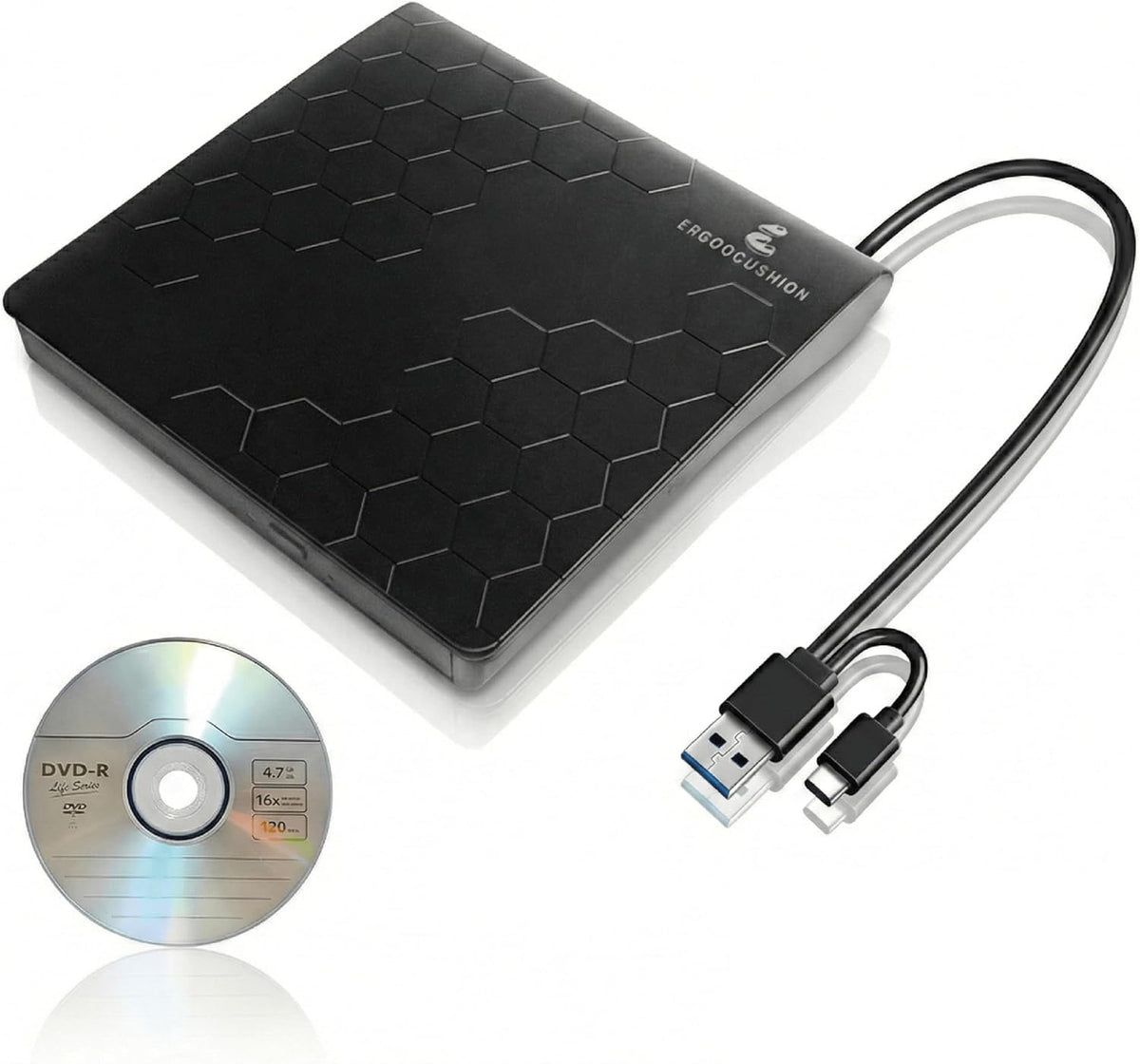 ERGOOCUSHION 3.2 1 4.7GB External DVD Drive USB Gen Slim Portable CD/DVD Burner, High-Speed Optical Drive Writer