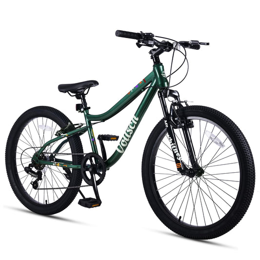 vollsch 24 Inch Kids Mountain Bike for 9-15 Years Old Boys Girls Teens 6-Speed Child MTB Bicycle with Front Suspension Fork, Dark Green