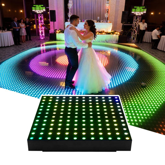 MOKA SFX Pixel Mapping Led Dance Floor Tiles Wireless Magnetic LED Floor Panels with Flight Case Customize Text & Pattern APP Control Tempered Glass for Club Wedding Stage Show 8x8FT(25PCS)