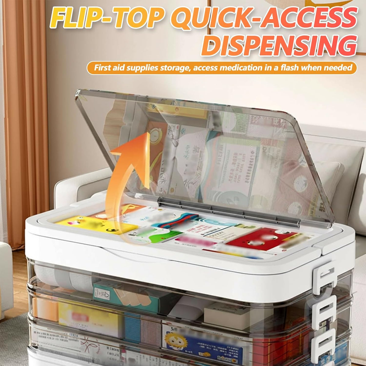 Skiennix 4-Tier Medicine Cabinet Organizer - Portable Medical Box with Handle & Removable Tray