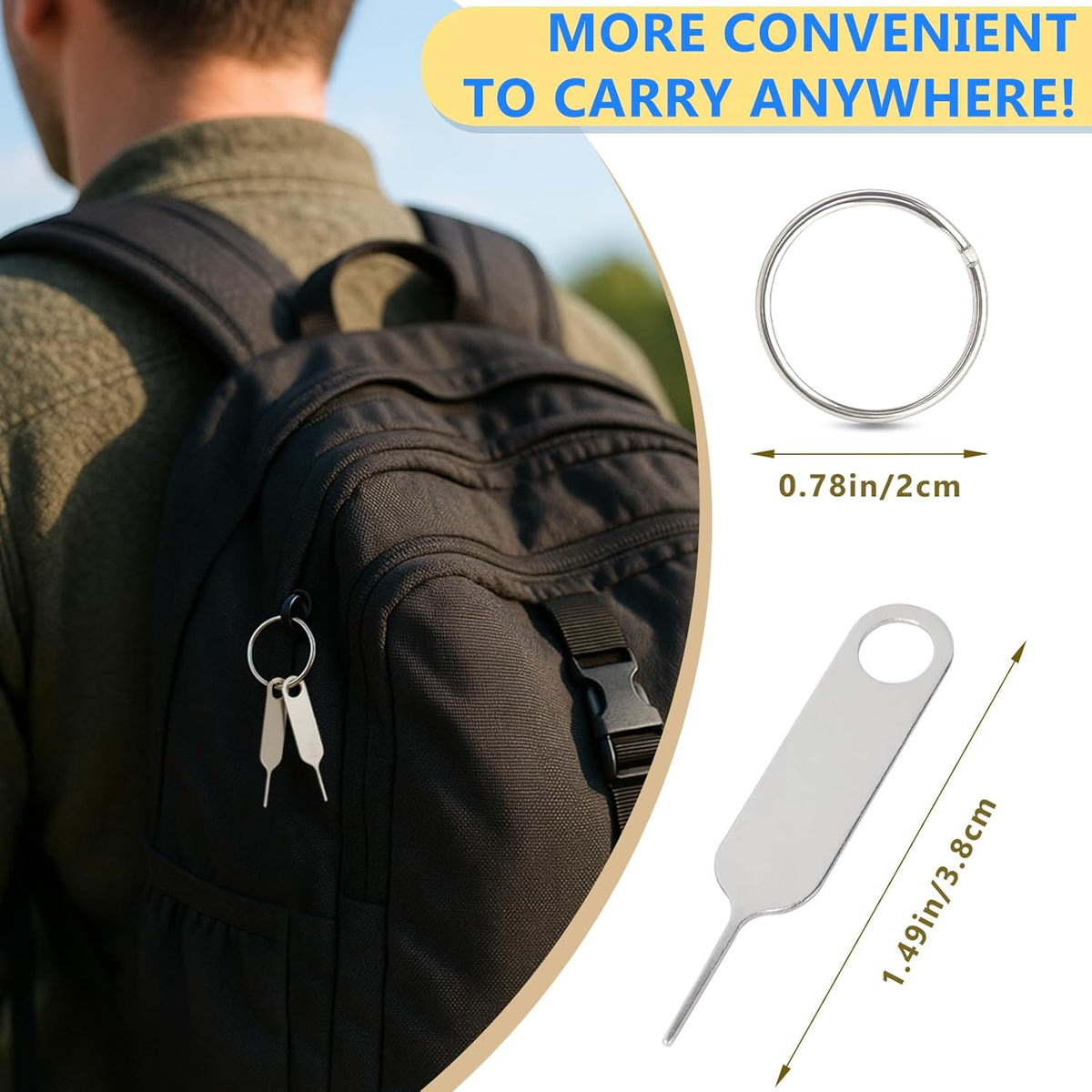 Ceemiaa 3pcsUniversal Reset (2 1 SIM & SD Card Tray Eject Pin with Key Ring Phone & Doorbell Tool Needles + Ring + PP