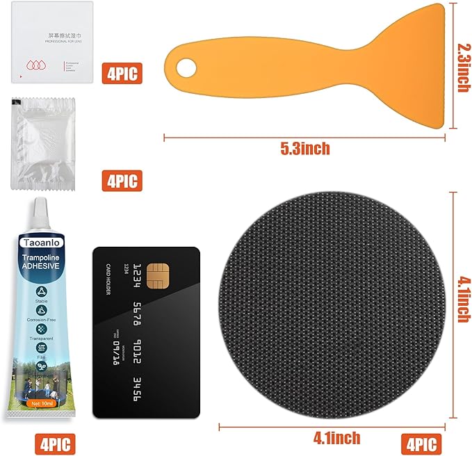 Trampoline Patch Repair Kit - 4.1'' Round Square Patches for Trampoline Mat Tears or Holes Garden Landscape Staple